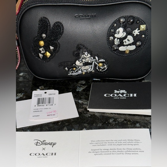 NWT AUTH COACH F59532 Black Crossbody Calf Leather Disney Mickey Mouse Bag RARE - Picture 1 of 10